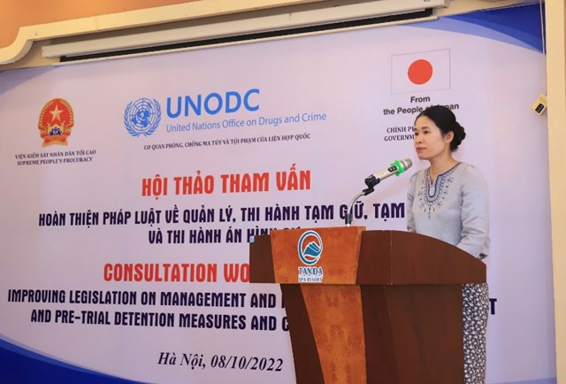 B&agrave; Nguyễn Nguyệt Minh, Phụ tr&aacute;ch UNODC tại Việt Nam ph&aacute;t biểu tại Hội thảo
