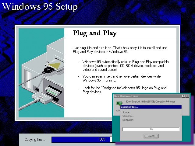Tr&igrave;nh tự nhận thiết bị ngoại vi tr&ecirc;n Windows 95. (Ảnh: Slash Gear)