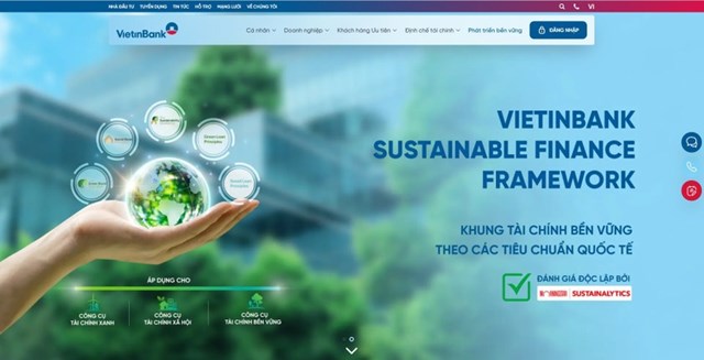 Website mới của VietinBank nổi bật yếu tố Ph&aacute;t triển bền vững.