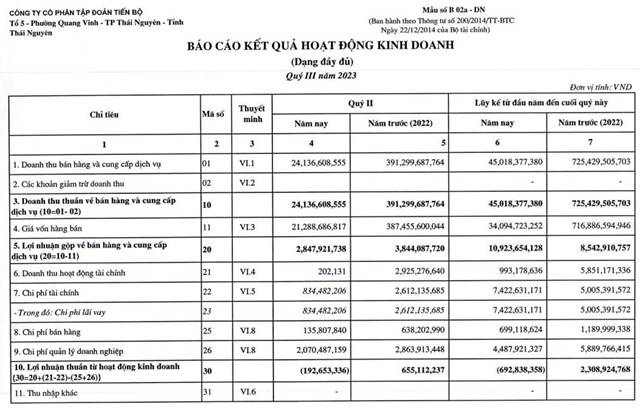 Kết quả kinh doanh qu&#253; III/2023 lao dốc, Tập đo&#224;n Tiến Bộ (TTB) c&#242;n bị huỷ ni&#234;m yết bắt buộc - Ảnh 1