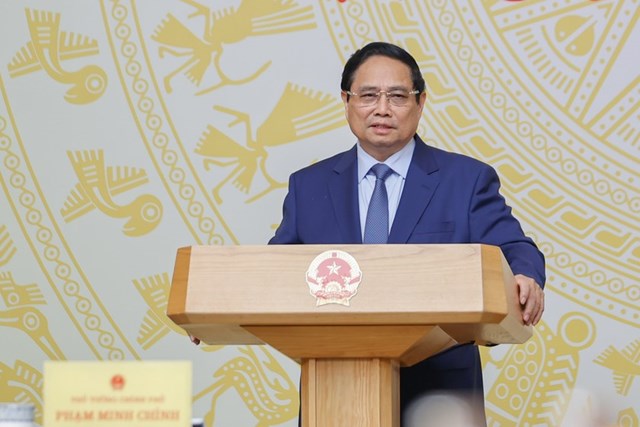 Thủ tướng Phạm Minh Chính phát biểu tại Phiên họp. (Ảnh: TTXVN)