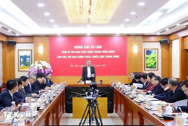 Chiều 7/3/2025, Tổng Bí thư Tô Lâm làm việc với Ban Chính sách, chiến lược Trung ương.