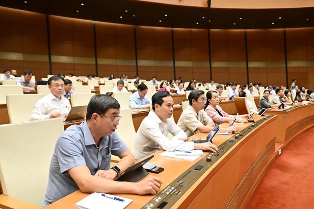 Các đại biểu biểu quyết thông qua Nghị quyết. (Ảnh: T.H)