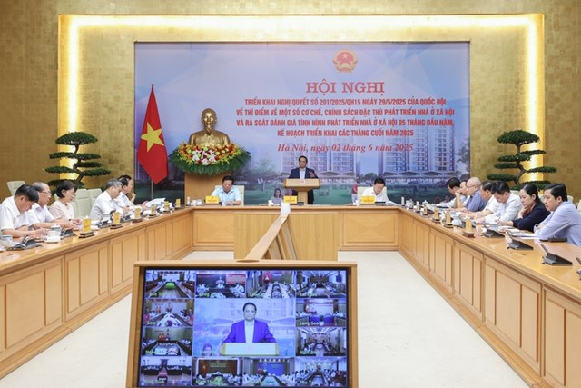 Hội nghị triển khai Nghị quyết số 201, Quốc hội khóa 15 ngày 29/05/2025 về thí điểm một số cơ chế, chính sách đặc thù phát triển nhà ở xã hội - Ảnh: VGP/Nhật Bắc