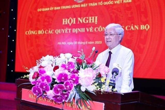 Chủ tịch Ủy ban Trung ương MTTQ Việt Nam Đỗ Văn Chiến phát biểu chỉ đạo. (Ảnh: TTXVN)