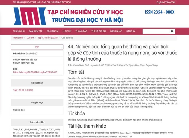 Nghi&ecirc;n cứu từ nh&oacute;m chuy&ecirc;n gia y học gia đ&igrave;nh thuộc Trường Đại học Y H&agrave; Nội, c&ocirc;ng bố tr&ecirc;n tạp ch&iacute; Nghi&ecirc;n cứu Y học th&aacute;ng 7/2024.