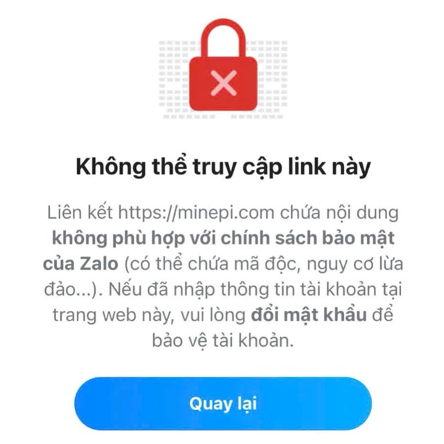 &nbsp;Zalo cảnh b&aacute;o rủi ro an ninh khi người d&ugrave;ng ấn v&agrave;o đường link từ website của Pi Network