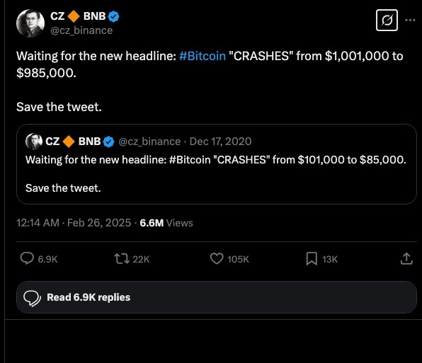 D&ograve;ng Tweet dự đo&aacute;n của CZ về gi&aacute; của Bitcoin v&agrave; d&ograve;ng Tweet c&aacute;ch đ&acirc;y 5 năm dự đo&aacute;n kh&aacute; chuẩn x&aacute;c sau c&uacute; sập thị trường vừa qua.