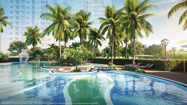 Hồ bơi ngo&agrave;i trời Indochine Resort thiết kế như một ốc đảo nghỉ dưỡng 6* tại The Tonkin &nbsp;