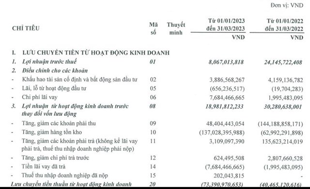 Nguồn: B&aacute;o c&aacute;o t&agrave;i ch&iacute;nh qu&yacute; 1/2023