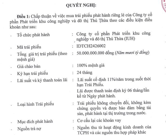 Đầu tư X&#226;y dựng Dầu kh&#237; IDICO (IDC) dự chi 50 tỷ đồng để mua tr&#225;i phiếu của Ph&#225;t triển Khu c&#244;ng nghiệp v&#224; Đ&#244; thị Thủ Thừa (IUH) - Ảnh 1