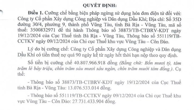 X&#226;y dựng C&#244;ng nghiệp v&#224; D&#226;n dụng Dầu kh&#237; (PXI) bị cưỡng chế thuế hơn 40,8 tỷ đồng - Ảnh 1