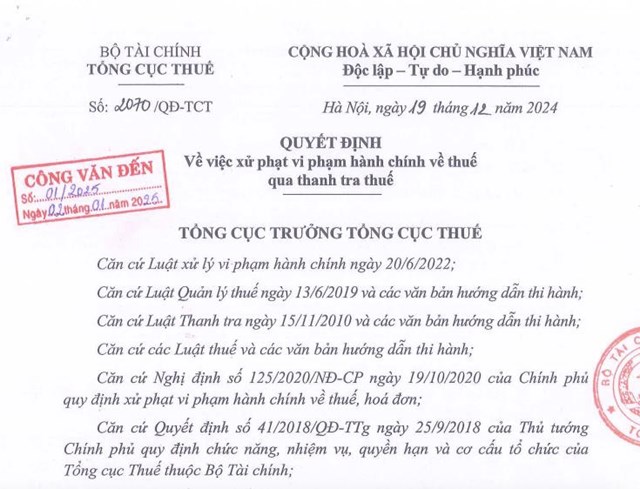 Tập đo&#224;n Sao Mai (ASM) bị xử phạt v&#224; truy thu hơn 3,5 tỷ đồng v&#236; vi phạm thuế - Ảnh 1