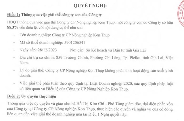 Ho&#224;ng Anh Gia Lai (HAG) giải thể c&#244;ng ty con N&#244;ng nghiệp Kon Thụp - Ảnh 1