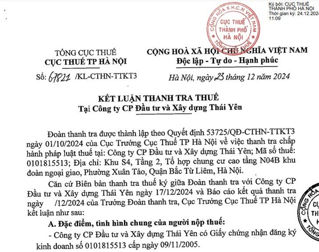 C&#244;ng ty Đầu tư v&#224; X&#226;y dựng Th&#225;i Y&#234;n bị truy thu, phạt vi phạm thuế hơn 5 tỷ đồng - Ảnh 1