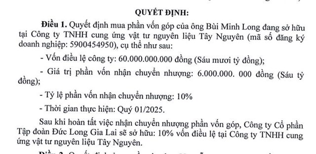 Đức Long Gia Lai (DLG) dự chi 6 tỷ đồng mua lại 10% vốn chuyển nhượng của c&#244;ng ty li&#234;n kết từng tho&#225;i vốn  - Ảnh 1