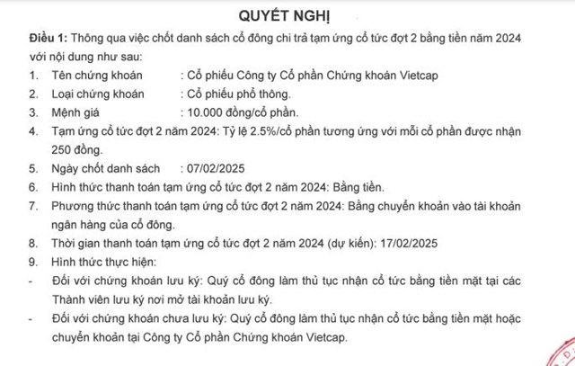 Cổ đ&#244;ng của Chứng kho&#225;n Vietcap (VCI) sắp nhận được gần 180 tỷ đồng tiền cổ tức - Ảnh 1