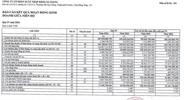 Lợi nhuận sau thuế của Xuất nhập khẩu Sa Giang (SGC) qu&#253; IV giảm 30%  - Ảnh 1