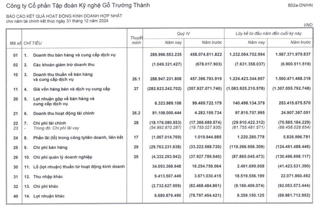 Nhờ b&#225;n chứng kho&#225;n v&#224; c&#225;c khoản đầu tư, Gỗ Trường Th&#224;nh (TTF) tho&#225;t lỗ qu&#253; IV/2024 - Ảnh 1