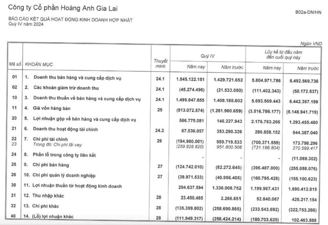 Kh&#244;ng c&#242;n được giảm l&#227;i vay, Ho&#224;ng Anh Gia Lai (HAG) b&#225;o lợi nhuận sau thuế qu&#253; IV/2024 &#39;đi l&#249;i&#39; - Ảnh 1