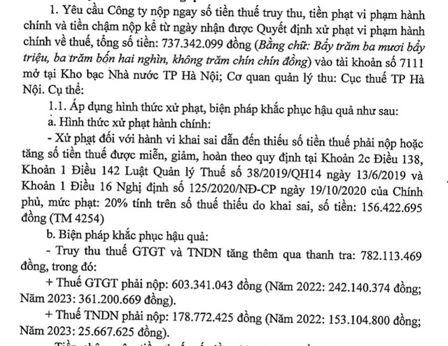 C&#244;ng ty TNHH L&#234; Huy vướng loạt vi phạm thuế, bị phạt v&#224; truy thu gần 740 triệu đồng - Ảnh 3