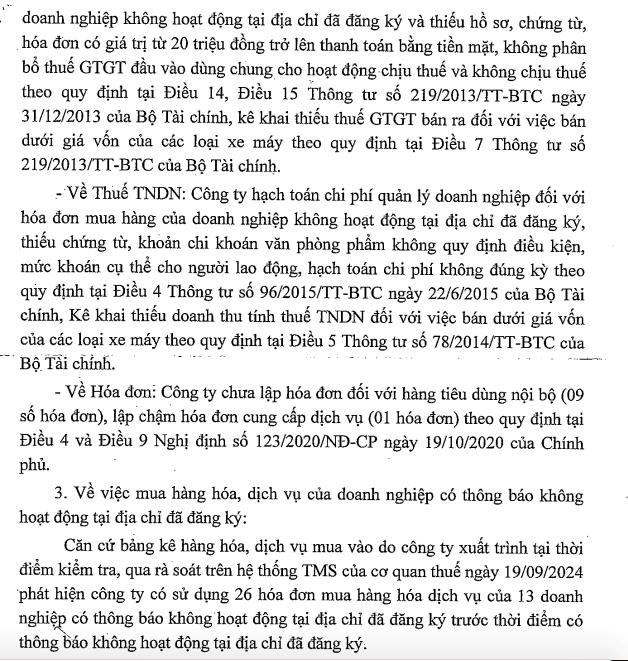 Sai phạm thuế, h&#243;a đơn, C&#244;ng ty Kinh doanh xe m&#225;y Kường Ng&#226;n bị phạt v&#224; truy thu hơn 561 triệu đồng - Ảnh 3