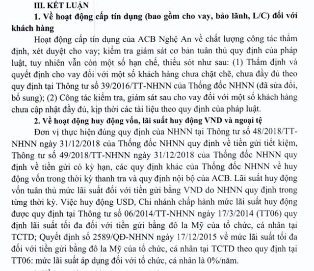 Thanh tra Ng&#226;n h&#224;ng Nh&#224; nước ph&#225;t hiện hạn chế, thiếu s&#243;t trong hoạt động cho vay tại ng&#226;n h&#224;ng ACB chi nh&#225;nh Nghệ An - Ảnh 2