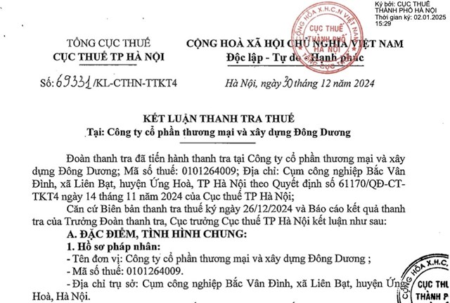 C&#244;ng ty Thương mại v&#224; X&#226;y dựng Đ&#244;ng Dương bị phạt v&#224; truy thu thuế hơn 4,1 tỷ đồng - Ảnh 1