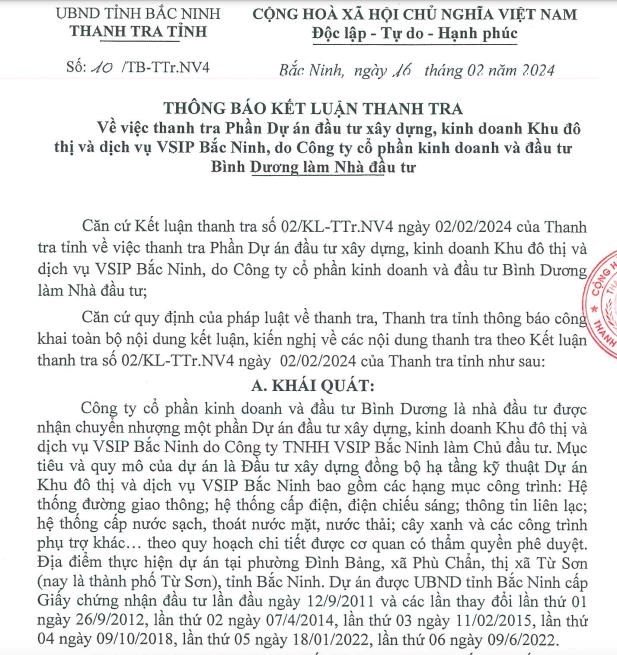 Thanh tra chỉ r&#245; nhiều sai phạm của C&#244;ng ty cổ phần B&#236;nh Dương v&#224; Đệ Tam tại dự &#225;n VSIP Bắc Ninh - Ảnh 2