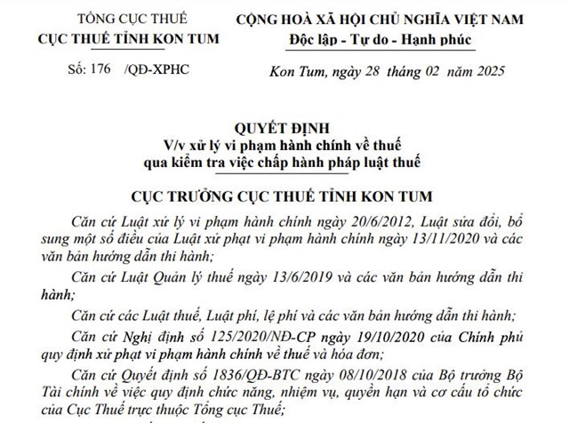 Khai sai số thuế gi&#225; trị gia tăng đầu v&#224;o được khấu trừ, C&#244;ng ty Thuỷ điện Vĩnh Sơn – S&#244;ng Hinh (VSH) bị xử phạt gần 77 triệu đồng - Ảnh 1