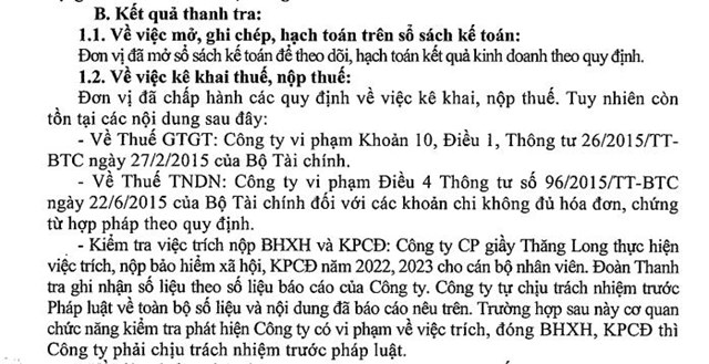 C&#244;ng ty Giầy Thăng Long bị kiến nghị truy thu tiền phạt, chậm nộp thuế hơn 514 triệu đồng  - Ảnh 2