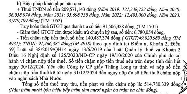 C&#244;ng ty Giầy Thăng Long bị kiến nghị truy thu tiền phạt, chậm nộp thuế hơn 514 triệu đồng  - Ảnh 3