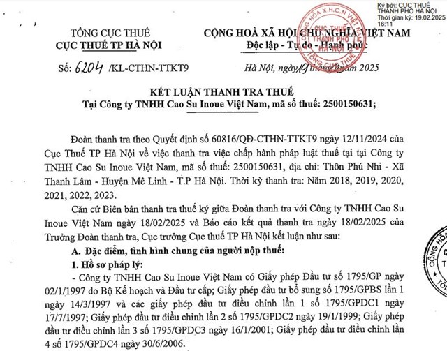 Vi phạm thuế, C&#244;ng ty TNHH Cao su Inoue Việt Nam bị phạt, truy thu tiền chậm nộp hơn 281 triệu đồng - Ảnh 1