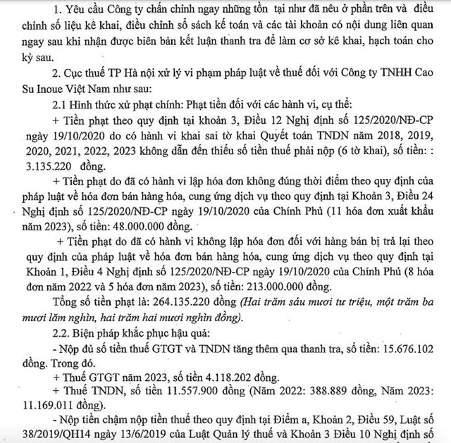 Vi phạm thuế, C&#244;ng ty TNHH Cao su Inoue Việt Nam bị phạt, truy thu tiền chậm nộp hơn 281 triệu đồng - Ảnh 3