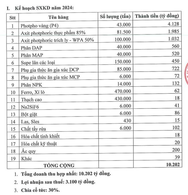 Ho&#225; chất Đức Giang (DGC) đặt kế hoạch l&#227;i 3.100 tỷ đồng trong năm 2024, muốn s&#225;p nhập Phốt pho Apatit Việt Nam v&#224;o tập đo&#224;n - Ảnh 1