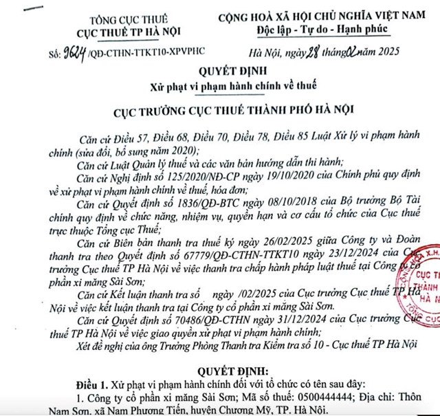 Xi măng S&#224;i Sơn (SCJ): L&#227;i năm 2024 tăng ấn tượng, vừa bị phạt v&#224; truy thu thuế gần 2,1 tỷ đồng - Ảnh 1