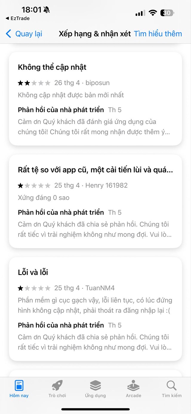 Giao diện mới của C&#244;ng ty Chứng kho&#225;n FPT (FPTS) gặp t&#236;nh trạng kh&#244;ng thể update, nhận về loạt đ&#225;nh gi&#225; 01 sao - Ảnh 4