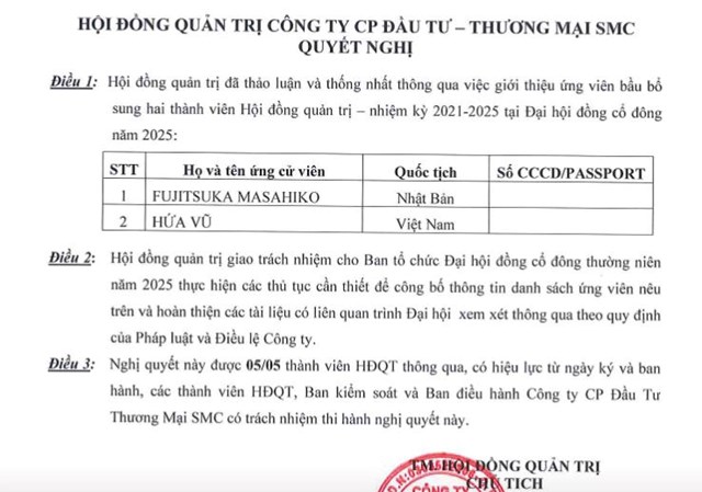 Đầu tư Thương mại SMC (SMC) tiết lộ danh t&#237;nh 2 th&#224;nh vi&#234;n HĐQT được bầu bổ sung - Ảnh 1