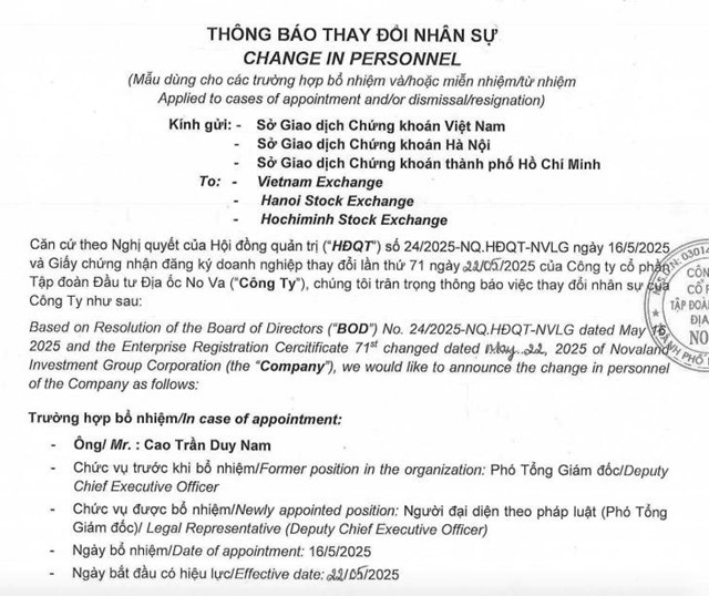 Novaland (NVL) bổ sung một Ph&#243; Tổng l&#224;m người đại diện ph&#225;p luật - Ảnh 1