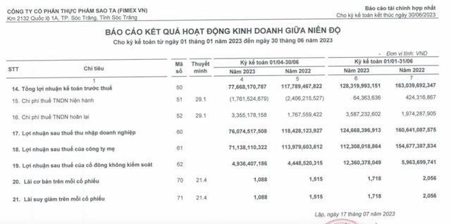 Kết quả kinh doanh qu&yacute; II/2023 của FMC.