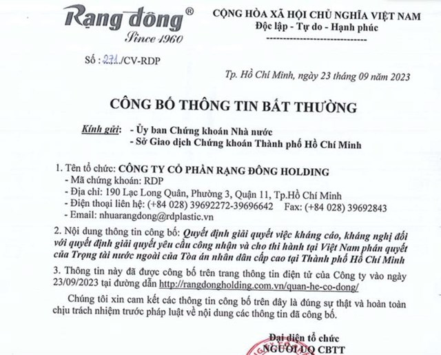 Thua kiện đối t&#225;c Nhật, Rạng Đ&#244;ng Holding (RDP) phải trả hơn 157 tỷ đồng - Ảnh 1