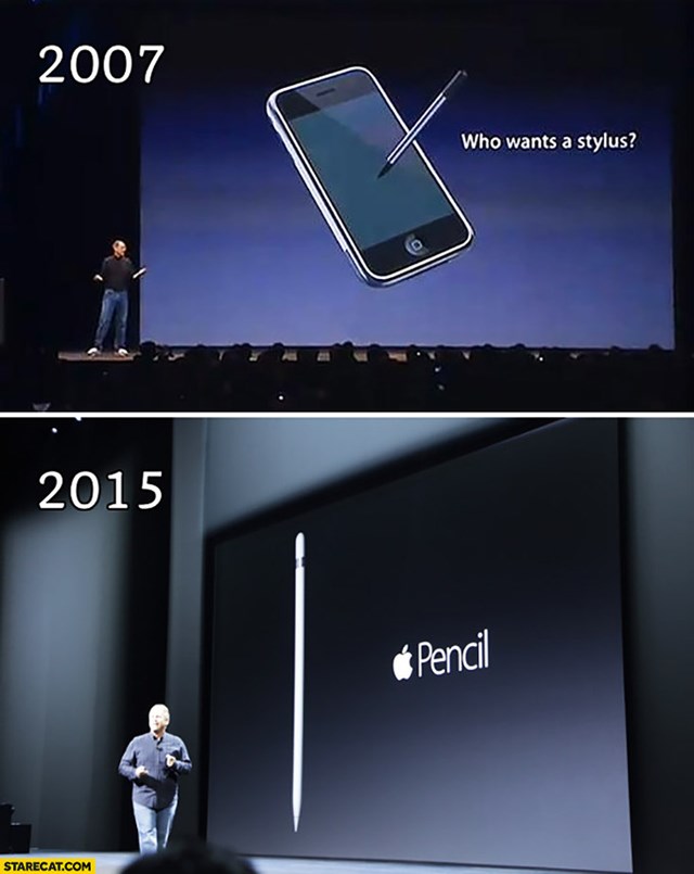 4 năm sau ng&agrave;y Steve Jobs mất, Tim Cook đ&atilde; đưa b&uacute;t cảm ứng trở lại với Apple. Ảnh:&nbsp;Starecat.