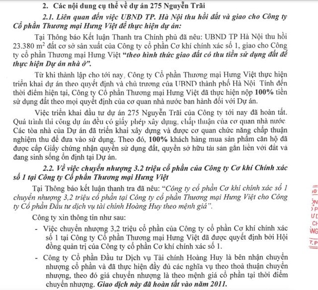 T&#224;i ch&#237;nh Ho&#224;ng Huy (TCH) th&#244;ng tin về kết luận của Thanh tra Ch&#237;nh phủ tại dự &#225;n 275 Nguyễn Tr&#227;i, Thanh Xu&#226;n - Ảnh 1