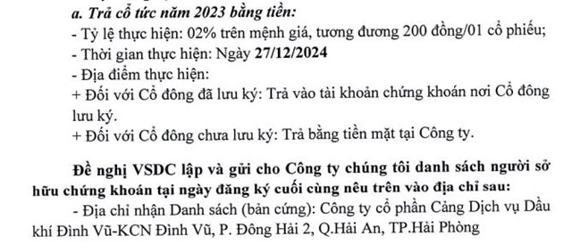 Cảng Dịch vụ Dầu kh&#237; Đ&#236;nh Vũ (PSP) sắp chi 8 tỷ đồng trả cổ tức  - Ảnh 1