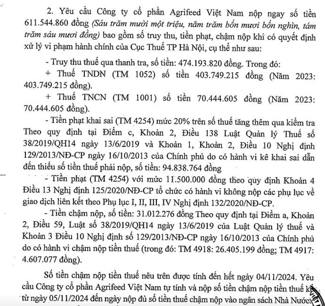 Vi phạm về thuế, C&#244;ng ty Agrifeed Việt Nam bị phạt v&#224; truy thu hơn 610 triệu đồng - Ảnh 2