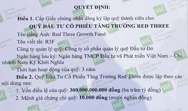 Quản l&#253; Quỹ Đầu tư Đỏ c&#243; th&#234;m quỹ th&#224;nh vi&#234;n RF3 quy m&#244; 300 tỷ đồng vốn điều lệ - Ảnh 1