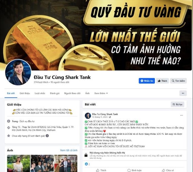 Trang fanpage giả mạo h&igrave;nh ảnh v&agrave; video c&oacute; h&igrave;nh ảnh của Shark.