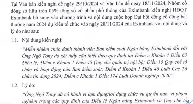 ĐHĐCĐ bất thường Eximbank (EIB): Chuyển trụ sở ra H&#224; Nội v&#236; lượng kh&#225;ch h&#224;ng kh&#244;ng tăng trong 10 năm, muốn đưa thương hiệu Eximbank phủ k&#237;n to&#224;n quốc - Ảnh 2