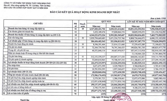 Lỗ nặng qu&#253; III/2024, Thủy sản Minh Ph&#250; (MPC) vẫn dự chi hơn 300 tỷ đồng trả cổ tức - Ảnh 1