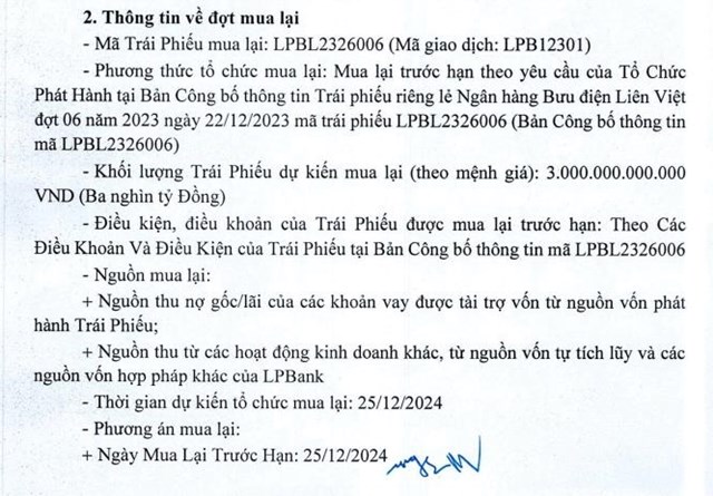 Ng&#226;n h&#224;ng LPBank (LPB) dự chi hơn 3.100 tỷ đồng để mua lại trước hạn 3.000 tr&#225;i phiếu - Ảnh 1